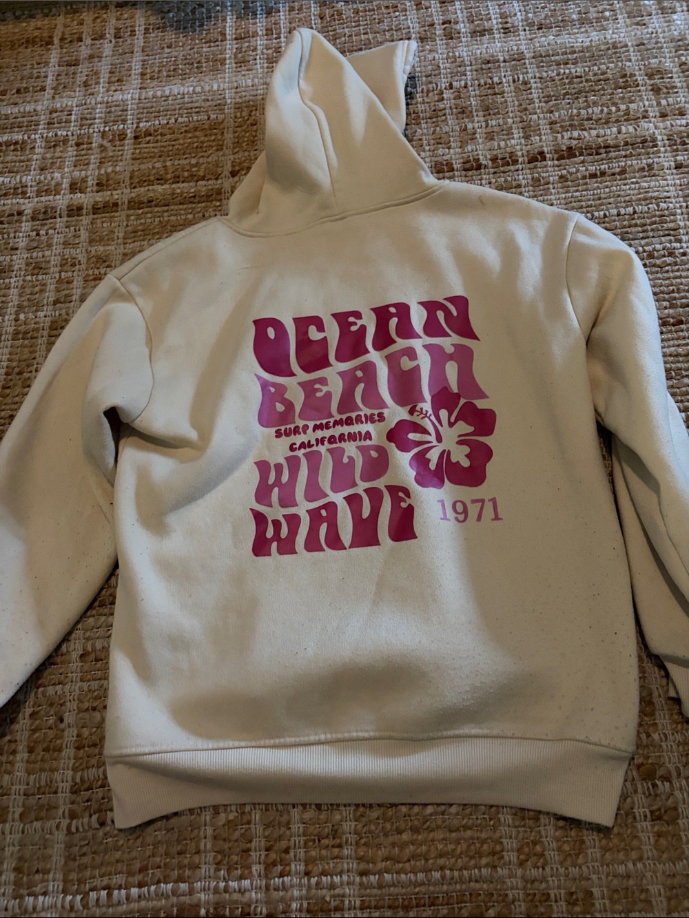 Cream Hoodie Sweatshirt with Pink Floral Graphic